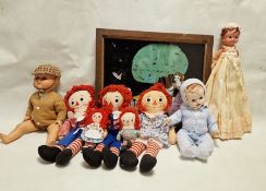 Four various mid-20th century celluloid dolls, five Raggedy Anne dolls and a Snow White mirror (10)
