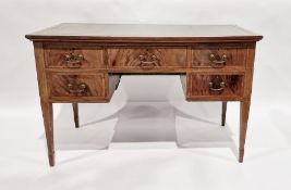 20th century figured mahogany kneehole desk with leather inset top, five short drawers around the