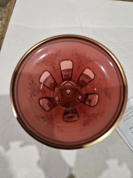 Late 19th/early 20th century Bohemian glass vase with white overlay cut back to cranberry glass, - Image 2 of 12