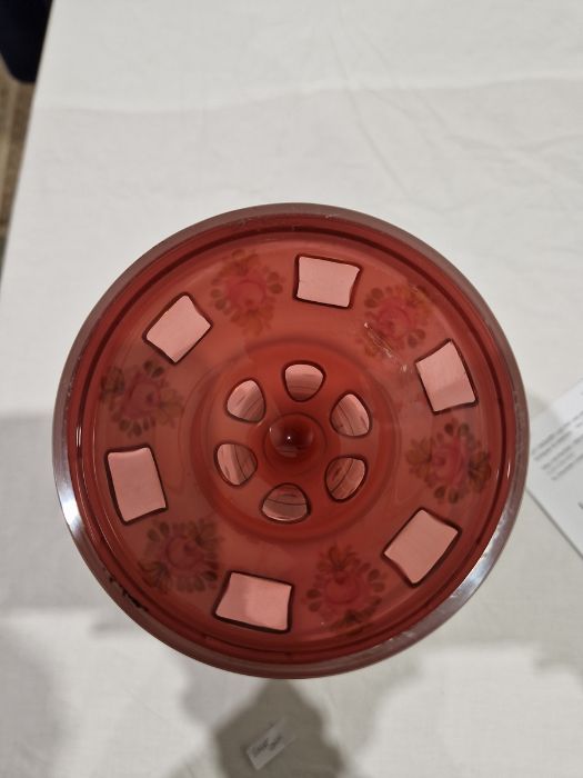 Late 19th/early 20th century Bohemian glass vase with white overlay cut back to cranberry glass, - Image 12 of 12
