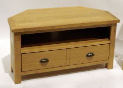 Modern Wiltshire light oak television stand with shelf, two drawers, on straight supports