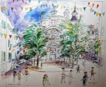 Roy Spencer ( 1918-2006) Pen, ink and watercolour  'Saumur sur Loire' signed and dated lower right ,