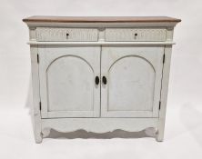 20th century painted side cupboard with pair of drawers above panelled cupboards, 95cms x 104 cm x