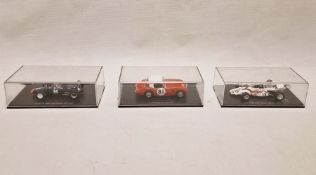 Three cased Spark diecast model cars to include S1749 BRM P160 no.18 Winner Italy GB 1971, SO809