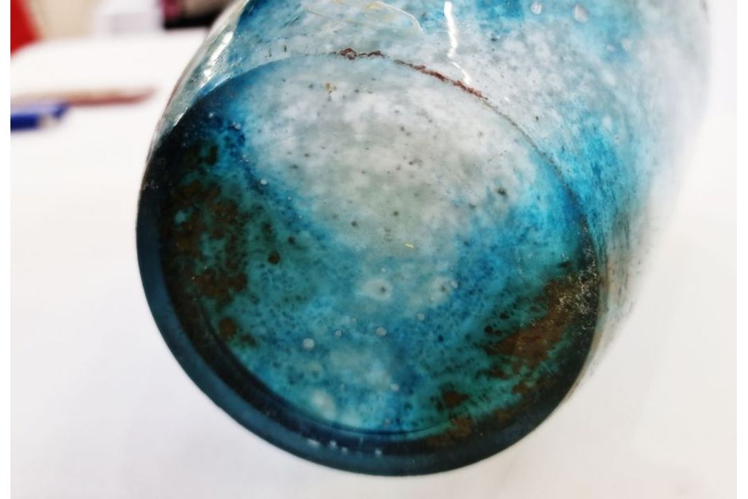 1930's Legras glass vase of tapering form, mottled blue/turquoise ground, stained etched floral - Image 2 of 3