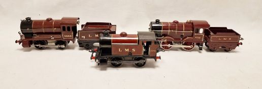 Hornby clockwork 'O' gauge LMS 0-4-0 tank locomotive 5600 with 4 wheel tender together with a Hornby