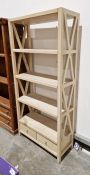 Modern cream painted four-tier open-sided bookcase with pair of drawers to base,  180 x  86cm wide x