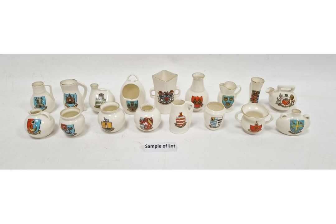 Group of W. H. Goss crested china, printed black marks, the majority being models after historic - Image 1 of 2