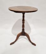 Antique oak and stained wood tripod occasional table on baluster column  68 x h x 49 diam