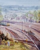 Christine Jones Watercolour 'Work in the Sidings'  signed lower left, glazed and framed ,  David