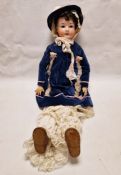 Heubach Koppelsdorf bisque headed child doll, marked 302.10 to reverse of head, brown sleeping eyes,