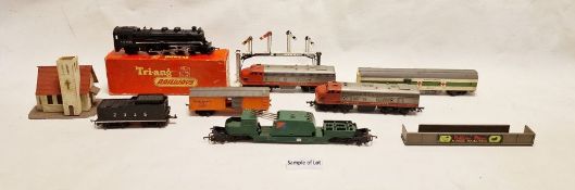 Tri-ang '00' gauge model railway loco 462T.R.2335, various coaches, tenders, buildings, Tri-ang