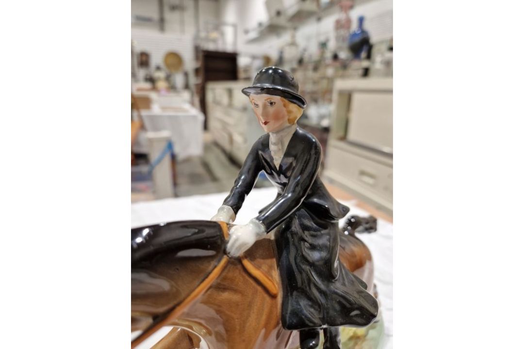 Beswick pottery model of a horse and rider jumping a fence, printed black marks, the female rider - Image 4 of 17