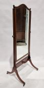 Edwardian mahogany cheval mirror on castors, 153cm high