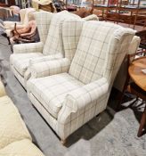 Pair of 'Next ' check wool upholstered wingback armchairs (2)