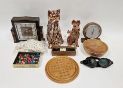 Shooting stick, solitaire board with marbles, vintage goggles with green lenses and other