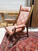 Late Victorian mahogany campaign type steamer chair, stuff over upholstery, a Field's patent
