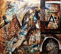 Twentieth century School Mixed media 'Abstract interior' framed and glazed 51 x 54cm