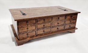 20th century wood coffee/ table chest, with iron hinged lid , 43 cms h. x118cm wide x66 cms d
