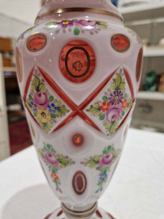 Late 19th/early 20th century Bohemian glass vase with white overlay cut back to cranberry glass, - Image 7 of 12