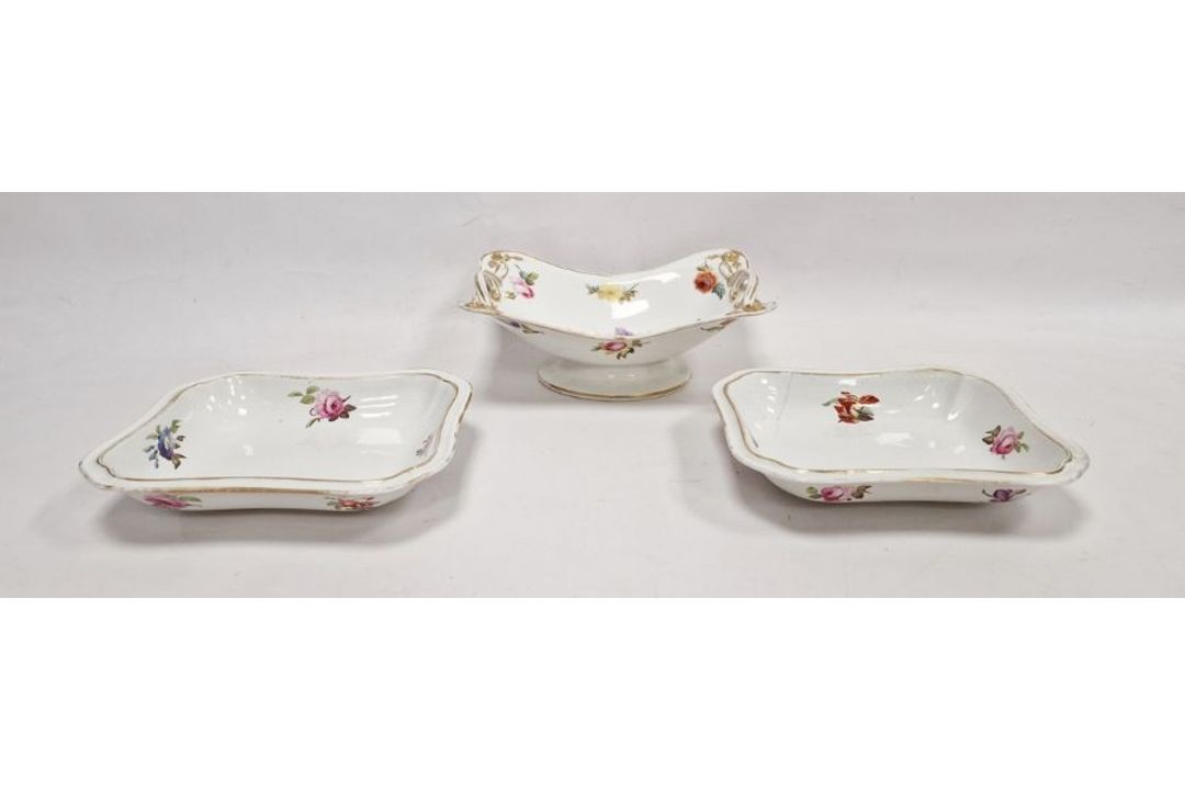 Early 19th century Derby porcelain painted comport, 29cm wide, and two shaped rectangular - Image 1 of 4