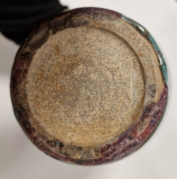 Art Nouveau pottery tubelined jar and cover decorated with blue flowers, circa 1900, an oviform - Image 3 of 4