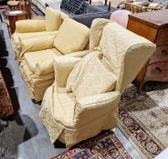 Pair of yellow upholstered armchairs and a matching wingback (3) Condition ReportExtra photos added