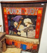 Punch and Judy applique and embroidered wall hanging, 84cm x 96cm and a puppet 'cut out' pattern