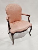 Louis XV-style open armchair in pink damask