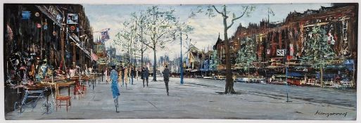 Leonard Kingwood (Cornish 20th century)  Oil on board Parisian street scene, signed lower right,