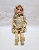 Limoges France bisque head doll, sleeping blue eyes, open mouth and teeth, composition body, 68.5cm