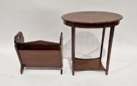 Oval mahogany and satinwood banded occasional table and a mahogany magazine rack (2)