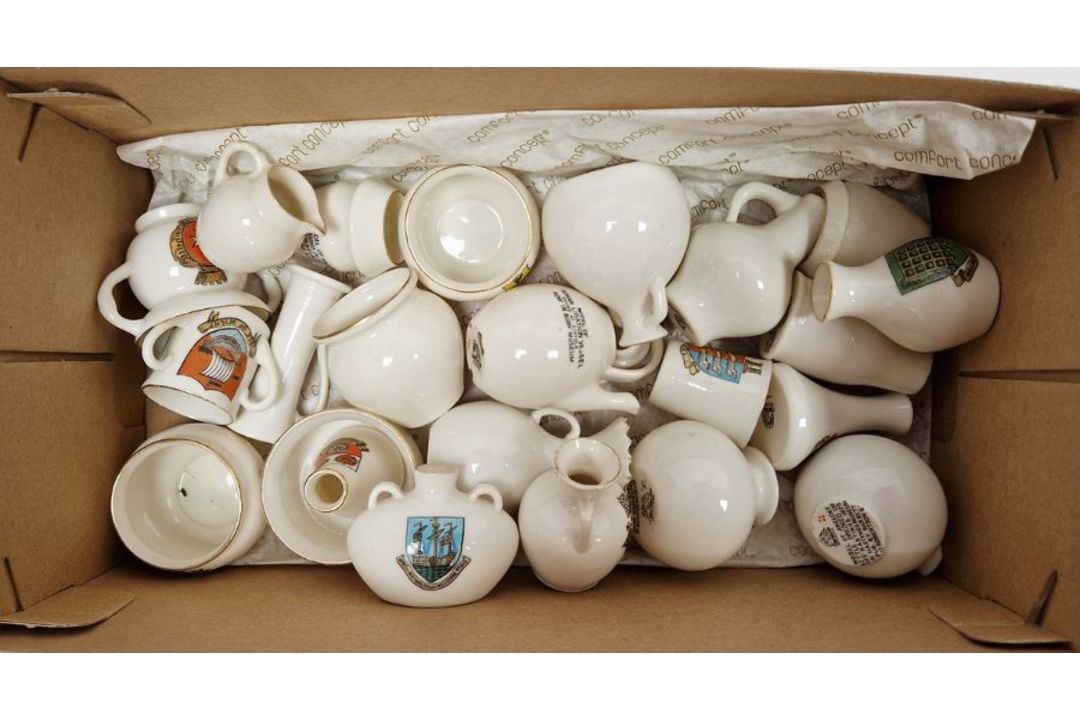 Group of W. H. Goss crested china, printed black marks, the majority being models after historic - Image 2 of 2