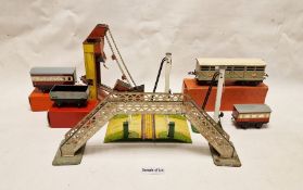 Large quantity of Hornby '0' gauge track, turntables, buildings, Hornby series no. 2 cattle truck,