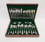 Canteen of table flatware with embossed angular handles for eight persons