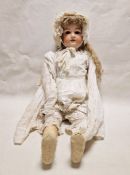 German bisque headed doll marked to back of head A14M, AM390, brown eyes, open mouth and teeth, 89cm