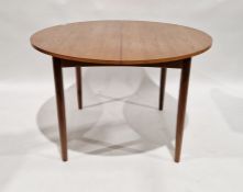 Four G-Plan slatback teak dining chairs with green upholstered seats and a 20th century D-end