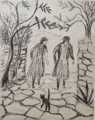 Yvonne Skargon  Woodcut  Geese in a woodland surround, vine border 12 x 8.75 cms, with I. Chedd