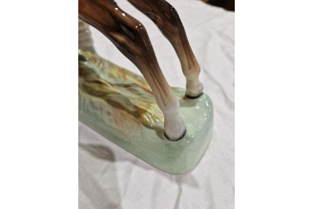 Beswick pottery model of a horse and rider jumping a fence, printed black marks, the female rider - Image 7 of 17