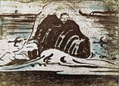 After Bernard Leach (1887 - 1979) Lithographic print 'Cornish Coast Tile' artist's proof, signed