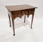 George III oak lowboy with shaped apron, on turned tapering supports, pointed pad feet , bears Druce