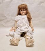 Bruno Schmidt bisque headed child doll, blue sleeping eyes, open mouth and teeth, composition