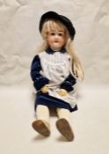 German bisque headed child doll, marked to back of head A16M, open brown eyes, blonde wig, composite