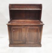 20th century oak kitchen dresser with galleried shelf above two panelled cupboard doors, on plinth
