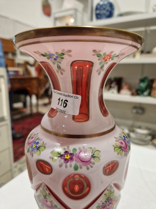 Late 19th/early 20th century Bohemian glass vase with white overlay cut back to cranberry glass, - Image 6 of 12