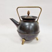 Arts & Crafts Benham Froud Christopher Dresser-style copper and brass teapot with angular brass