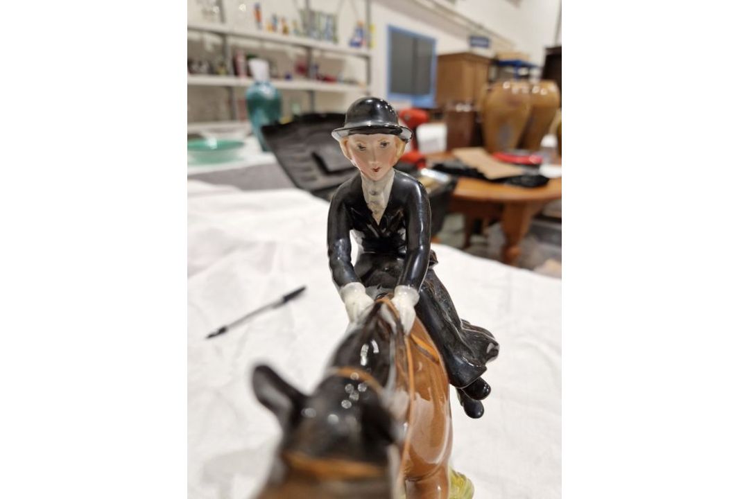 Beswick pottery model of a horse and rider jumping a fence, printed black marks, the female rider - Image 15 of 17