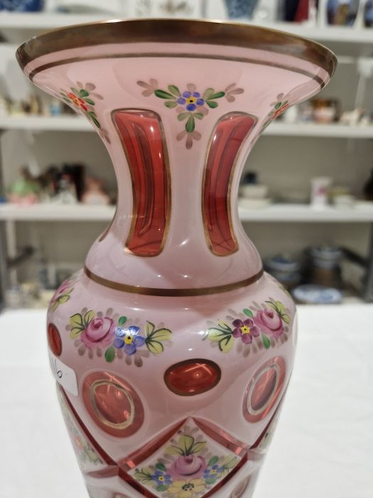 Late 19th/early 20th century Bohemian glass vase with white overlay cut back to cranberry glass, - Image 3 of 12