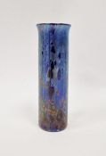Loetz-style iridescent small cylindrical vase with flared rim, 13.5cm high