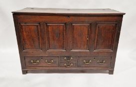 18th century oak mule chest with panelled front, four drawers to base, 87 cms h. x 131cm wide x 53